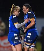 21 January 2023; Hannah O'Connor of Leinster celebrates with Dannah O'Brien, left, after scoring their side's second try during the Vodafone Women’s Interprovincial Championship Round Three match between Ulster and Leinster at Queen’s Sport in Belfast. Photo by Ramsey Cardy/Sportsfile