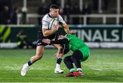 21 January 2023; Adam Byrne of Connacht is tackled by Mateo Carreras of Newcastle Falcons during the EPCR Challenge Cup Pool A Round 4 match between Newcastle Falcons and Connacht at Kingston Park in Newcastle, England. Photo by Bruce White/Sportsfile