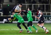 21 January 2023; Adam Byrne of Connacht is tackled by Mateo Carreras of Newcastle Falcons during the EPCR Challenge Cup Pool A Round 4 match between Newcastle Falcons and Connacht at Kingston Park in Newcastle, England. Photo by Bruce White/Sportsfile