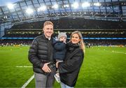 21 January 2023; James Tracy with Ashley Doyle and their son Bay during the Heineken Champions Cup Pool A Round 4 match between Leinster and Racing 92 at Aviva Stadium in Dublin. Photo by Harry Murphy/Sportsfile