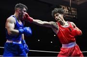21 January 2023; Joshua Olaniyan of Jobstown Boxing Club, Dublin, right, and Christopher O’Reilly of Holy Family Drogheda Boxing Club, Louth, during their middleweight 75kg final bout at the IABA National Elite Boxing Championships Finals at the National Boxing Stadium in Dublin. Photo by Seb Daly/Sportsfile