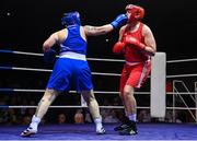 21 January 2023; Shauna Kearney of Bunclody Boxing Club, Wexford, left, and Judy Bobbett of Liberty Boxing Club, Wicklow, left, during their heavyweight 81+kg final bout at the IABA National Elite Boxing Championships Finals at the National Boxing Stadium in Dublin. Photo by Seb Daly/Sportsfile