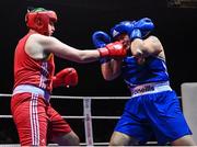 21 January 2023; Judy Bobbett of Liberty Boxing Club, Wicklow, left, and Shauna Kearney of Bunclody Boxing Club, Wexford, during their heavyweight 81+kg final bout at the IABA National Elite Boxing Championships Finals at the National Boxing Stadium in Dublin. Photo by Seb Daly/Sportsfile