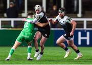 21 January 2023; Mack Hansen of Connacht is tackled by Josh Thomas of Newcastle Falcons during the EPCR Challenge Cup Pool A Round 4 match between Newcastle Falcons and Connacht at Kingston Park in Newcastle, England. Photo by Bruce White/Sportsfile