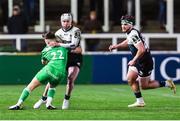21 January 2023; Mack Hansen of Connacht is tackled by Josh Thomas of Newcastle Falcons during the EPCR Challenge Cup Pool A Round 4 match between Newcastle Falcons and Connacht at Kingston Park in Newcastle, England. Photo by Bruce White/Sportsfile