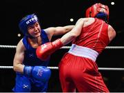 21 January 2023; Jennifer Lehane of DCU Athletic Boxing Club, Dublin, left, and Niamh Fay of Phoenix of Ballyboughal Boxing Club, Dublin, during their bantamweight 54kg final bout at the IABA National Elite Boxing Championships Finals at the National Boxing Stadium in Dublin. Photo by Seb Daly/Sportsfile