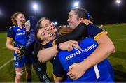 21 January 2023; Leinster players celebrate after the Vodafone Women’s Interprovincial Championship Round Three match between Ulster and Leinster at Queen’s Sport in Belfast. Photo by Ramsey Cardy/Sportsfile