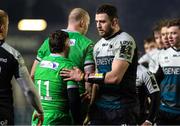 21 January 2023; Josh Murphy of Connacht and Mateo Carreras of Newcastle Falcons shake hands after the EPCR Challenge Cup Pool A Round 4 match between Newcastle Falcons and Connacht at Kingston Park in Newcastle, England.Photo by Bruce White/Sportsfile