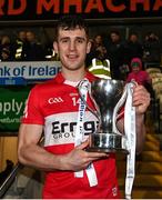 21 January 2023; Shane McGuigan of Derry holds aloft the Dr McKenna cup after the Bank of Ireland Dr McKenna Cup Final match between Derry and Tyrone at Athletic Grounds in Armagh. Photo by Oliver McVeigh/Sportsfile