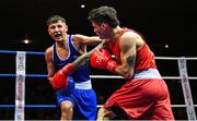 21 January 2023; Dylan Eagleson of St Paul's ABC, Antrim, left, and Jorge Rogla Castano of Corinthians Boxing Club, Dublin, during their bantamweight 54kg final bout at the IABA National Elite Boxing Championships Finals at the National Boxing Stadium in Dublin. Photo by Seb Daly/Sportsfile