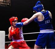 21 January 2023; Kellie Harrington of St Mary’s Boxing Club, Dublin, left, and Zara Breslin of Tramore Boxing Club, Waterford, during their lightweight 60kg final bout at the IABA National Elite Boxing Championships Finals at the National Boxing Stadium in Dublin. Photo by Seb Daly/Sportsfile