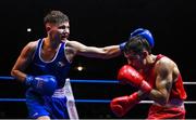 21 January 2023; Dylan Eagleson of St Paul's ABC, Antrim, left, and Jorge Rogla Castano of Corinthians Boxing Club, Dublin, during their bantamweight 54kg final bout at the IABA National Elite Boxing Championships Finals at the National Boxing Stadium in Dublin. Photo by Seb Daly/Sportsfile  Photo by Seb Daly/Sportsfile
