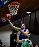 21 January 2023; Zvonimir Cutuk of University of Galway Maree in action against Mark Reynolds of DBS Éanna during the Basketball Ireland Pat Duffy National Cup Final match between DBS Éanna and University of Galway Maree at National Basketball Arena in Tallaght, Dublin. Photo by Ben McShane/Sportsfile