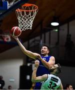 21 January 2023; Zvonimir Cutuk of University of Galway Maree in action against Mark Reynolds of DBS Éanna during the Basketball Ireland Pat Duffy National Cup Final match between DBS Éanna and University of Galway Maree at National Basketball Arena in Tallaght, Dublin. Photo by Ben McShane/Sportsfile