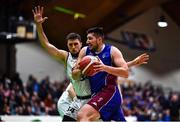 21 January 2023; Zvonimir Cutuk of University of Galway Maree in action against Marko Tomic of DBS Éanna during the Basketball Ireland Pat Duffy National Cup Final match between DBS Éanna and University of Galway Maree at National Basketball Arena in Tallaght, Dublin. Photo by Ben McShane/Sportsfile
