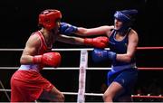 21 January 2023; Kellie Harrington of St Mary’s Boxing Club, Dublin, left, and Zara Breslin of Tramore Boxing Club, Waterford, during their lightweight 60kg final bout at the IABA National Elite Boxing Championships Finals at the National Boxing Stadium in Dublin. Photo by Seb Daly/Sportsfile