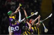 21 January 2023; Richie Lawlor of Wexford wins the ball from team-mates Corey Byrne Dunbar and Conor McDonald and Kilkenny players Mikey Butler and Cillian Buckley during the Walsh Cup Group 2 Round 3 match between Wexford and Kilkenny at Chadwicks Wexford Park in Wexford. Photo by Matt Browne/Sportsfile