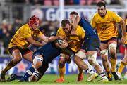 21 January 2023; Duane Vermeulen of Ulster is tackled by Jono Ross, left, and Jean-Luc du Preez of Sale Sharks during the Heineken Champions Cup Pool B Round 4 match between Ulster and Sale Sharks at Kingspan Stadium in Belfast. Photo by Ramsey Cardy/Sportsfile