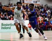 21 January 2023; Jarett Haines of University of Galway Maree in action against Joshua Wilson of DBS Éanna during the Basketball Ireland Pat Duffy National Cup Final match between DBS Éanna and University of Galway Maree at National Basketball Arena in Tallaght, Dublin. Photo by Ben McShane/Sportsfile