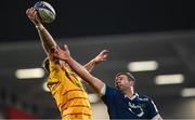 21 January 2023; Alan O'Connor of Ulster wins possession in the lineout against Josh Beaumont of Sale Sharks during the Heineken Champions Cup Pool B Round 4 match between Ulster and Sale Sharks at Kingspan Stadium in Belfast. Photo by Ramsey Cardy/Sportsfile