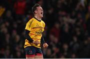 21 January 2023; Billy Burns of Ulster celebrates his side's third try during the Heineken Champions Cup Pool B Round 4 match between Ulster and Sale Sharks at Kingspan Stadium in Belfast. Photo by Ramsey Cardy/Sportsfile