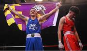 21 January 2023; Dean Walsh of St Ibars/St Josephs Boxing Club, Wexford, celebrates victory over Jon McConnell of Holy Trinity Boxing Club, Belfast, in their light middleweight 71kg final bout at the IABA National Elite Boxing Championships Finals at the National Boxing Stadium in Dublin. Photo by Seb Daly/Sportsfile  Photo by Seb Daly/Sportsfile