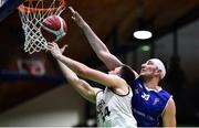 21 January 2023; Marko Tomic of DBS Éanna and Zvonimir Cutuk of University of Galway Maree during the Basketball Ireland Pat Duffy National Cup Final match between DBS Éanna and University of Galway Maree at National Basketball Arena in Tallaght, Dublin. Photo by Ben McShane/Sportsfile