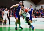 21 January 2023; Marko Tomic of DBS Éanna and Zvonimir Cutuk of University of Galway Maree during the Basketball Ireland Pat Duffy National Cup Final match between DBS Éanna and University of Galway Maree at National Basketball Arena in Tallaght, Dublin. Photo by Ben McShane/Sportsfile