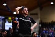 21 January 2023; University of Galway Maree head coach Charlie Crowley reacts late on in the Basketball Ireland Pat Duffy National Cup Final match between DBS Éanna and University of Galway Maree at National Basketball Arena in Tallaght, Dublin. Photo by Ben McShane/Sportsfile