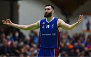 21 January 2023; Rodrigo Gomez of University of Galway Maree celebrates after scoring a three-pointer during the Basketball Ireland Pat Duffy National Cup Final match between DBS Éanna and University of Galway Maree at National Basketball Arena in Tallaght, Dublin. Photo by Ben McShane/Sportsfile