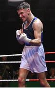 21 January 2023; Sean Mari of Monkstown, Dublin, and Defence Forces Boxing Clubs, celebrates after his victory over Clepson dos Santos of Holy Trinity Boxing Club, Belfast in their flyweight 51kg final bout at the IABA National Elite Boxing Championships Finals at the National Boxing Stadium in Dublin. Photo by Seb Daly/Sportsfile