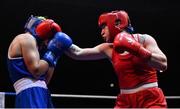 21 January 2023; Amy Broadhurst of St Bronagh's ABC, Louth, right, and Grainne Walsh of Spartacus Boxing Club, Offaly, during their welterweight 66kg final bout at the IABA National Elite Boxing Championships Finals at the National Boxing Stadium in Dublin. Photo by Seb Daly/Sportsfile