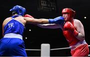 21 January 2023; Christina Desmond of Dungarvan and Garda Boxing Clubs, left, and Tiffany O’Reilly of Portlaoise and Defence Forces Boxing Clubs, during their light middleweight 70kg final bout at the IABA National Elite Boxing Championships Finals at the National Boxing Stadium in Dublin. Photo by Seb Daly/Sportsfile