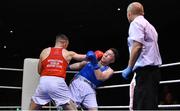 21 January 2023; Jack Marley of Monkstown Boxing Club, Dublin, left, and Patrick Ward of Olympic Boxing Club, Galway, during their heavyweight 92kg final bout at the IABA National Elite Boxing Championships Finals at the National Boxing Stadium in Dublin. Photo by Seb Daly/Sportsfile