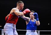 21 January 2023; Patrick Ward of Olympic Boxing Club, Galway, right, and Jack Marley of Monkstown Boxing Club, Dublin, during their heavyweight 92kg final bout at the IABA National Elite Boxing Championships Finals at the National Boxing Stadium in Dublin. Photo by Seb Daly/Sportsfile