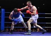 21 January 2023; Jack Marley of Monkstown Boxing Club, Dublin, right, and Patrick Ward of Olympic Boxing Club, Galway, during their heavyweight 92kg final bout at the IABA National Elite Boxing Championships Finals at the National Boxing Stadium in Dublin. Photo by Seb Daly/Sportsfile