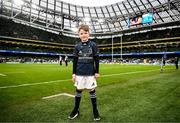 21 January 2023; Leinster match day mascot Jack Byrne, aged eight, before the Heineken Champions Cup Pool A Round 4 match between Leinster and Racing 92 at Aviva Stadium in Dublin. Photo by Harry Murphy/Sportsfile