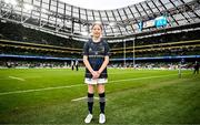 21 January 2023; Leinster match day mascots Lauren Campion, aged 11, before the Heineken Champions Cup Pool A Round 4 match between Leinster and Racing 92 at Aviva Stadium in Dublin. Photo by Harry Murphy/Sportsfile