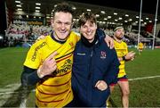 21 January 2023; Billy Burns and Michael McDonald of Ulster after the Heineken Champions Cup Pool B Round 4 match between Ulster and Sale Shark at Kingspan Stadium in Belfast. Photo by John Dickson/Sportsfile