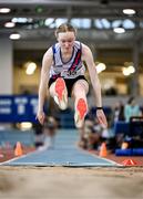22 January 2023; Molly Mullally of Dundrum South Dublin AC competing in the Women's Triple Jump during day two of the 123.ie National Indoor League Round 2 & Combined Events at TUS Athlone in Westmeath. Photo by Harry Murphy/Sportsfile
