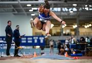22 January 2023; Aine Kerr of Finn Valley AC, Donegal, competing in the Women's Triple Jump during day two of the 123.ie National Indoor League Round 2 & Combined Events at TUS Athlone in Westmeath. Photo by Harry Murphy/Sportsfile
