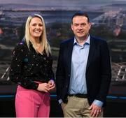 22 January 2023; RTÉ Sport have today announced Jacqui Hurley will be taking the helm at The Sunday Game for the upcoming GAA Championship season, with Damian Lawlor bringing all of the action and analysis from The Saturday Game to viewers at home on RTÉ2 and RTÉ Player. Joanne Cantwell continues to present The Saturday Game Live and The Sunday Game Live. At the announcement is new Sunday Game presenter Jacqui Hurley and Saturday Game presenter Damian Lawlor in RTÉ in Donnybrook, Dublin. Photo by Ray McManus/Sportsfile
