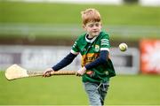 22 January 2023; James Tiger O'Donoghue, age 8, practices his skills using his father Tadhg O'Donoghue's hurley before the Co-Op Superstores Munster Hurling League Group 2 match between Kerry and Limerick at Austin Stack Park in Tralee, Kerry. Photo by Michael P Ryan/Sportsfile