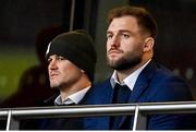 21 January 2023; Jason Jenkins, right and Jonathan Sexton of Leinster look on during the Heineken Champions Cup Pool A Round 4 match between Leinster and Racing 92 at Aviva Stadium in Dublin. Photo by Brendan Moran/Sportsfile