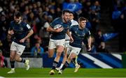21 January 2023; Hugo Keenan of Leinster runs through to score his side's fourth try during the Heineken Champions Cup Pool A Round 4 match between Leinster and Racing 92 at Aviva Stadium in Dublin. Photo by Brendan Moran/Sportsfile