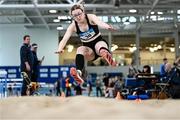 22 January 2023; Aisling MacHugh of Naas AC, Kildare, competing in the Women's Long Jump during day two of the 123.ie National Indoor League Round 2 & Combined Events at TUS Athlone in Westmeath. Photo by Harry Murphy/Sportsfile
