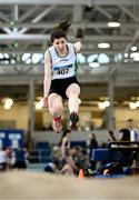 22 January 2023; Sarah Finnegan of Craughwell AC, Galway, competing in the Women's Triple Jump during day two of the 123.ie National Indoor League Round 2 & Combined Events at TUS Athlone in Westmeath. Photo by Harry Murphy/Sportsfile