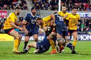 21 January 2023; Duane Vermeulen of Ulster is tackled by Jono Ross of Sale Sharks during the Heineken Champions Cup Pool B Round 4 match between Ulster and Sale Shark at Kingspan Stadium in Belfast. Photo by John Dickson/Sportsfile