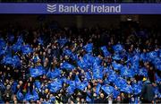 21 January 2023; Leinster supporters wave their flags during the Heineken Champions Cup Pool A Round 4 match between Leinster and Racing 92 at Aviva Stadium in Dublin. Photo by Brendan Moran/Sportsfile
