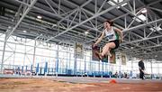 22 January 2023; Sarah Finnegan of Craughwell AC, Galway, competing in the Women's Triple Jump during day two of the 123.ie National Indoor League Round 2 & Combined Events at TUS Athlone in Westmeath. Photo by Harry Murphy/Sportsfile